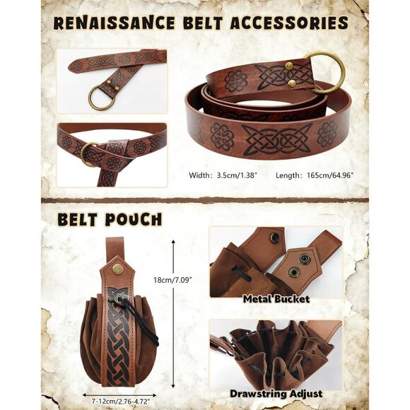 Medieval Renaissance Costume Accessories Cloak Belt Pouch Bracers Unisex main image 4